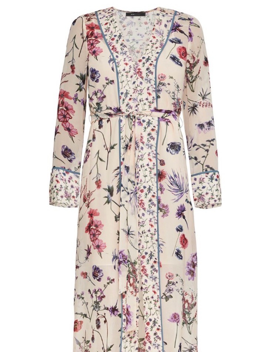 BCBG Floral Tie-Waist Maxi Dress in Cream with Floral print